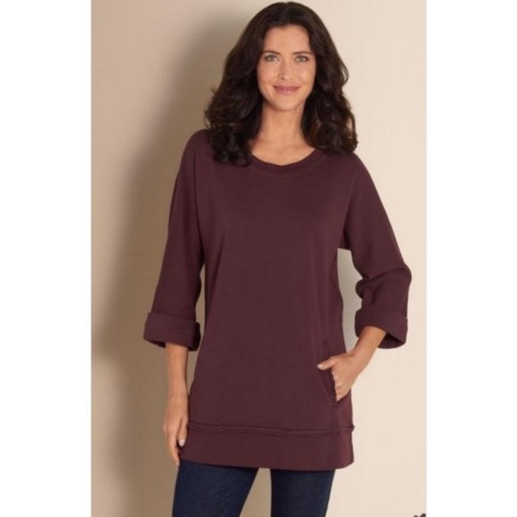 Soft Surroundings Peruvian Sweatshirt in Maroon - Picture 1 of 10